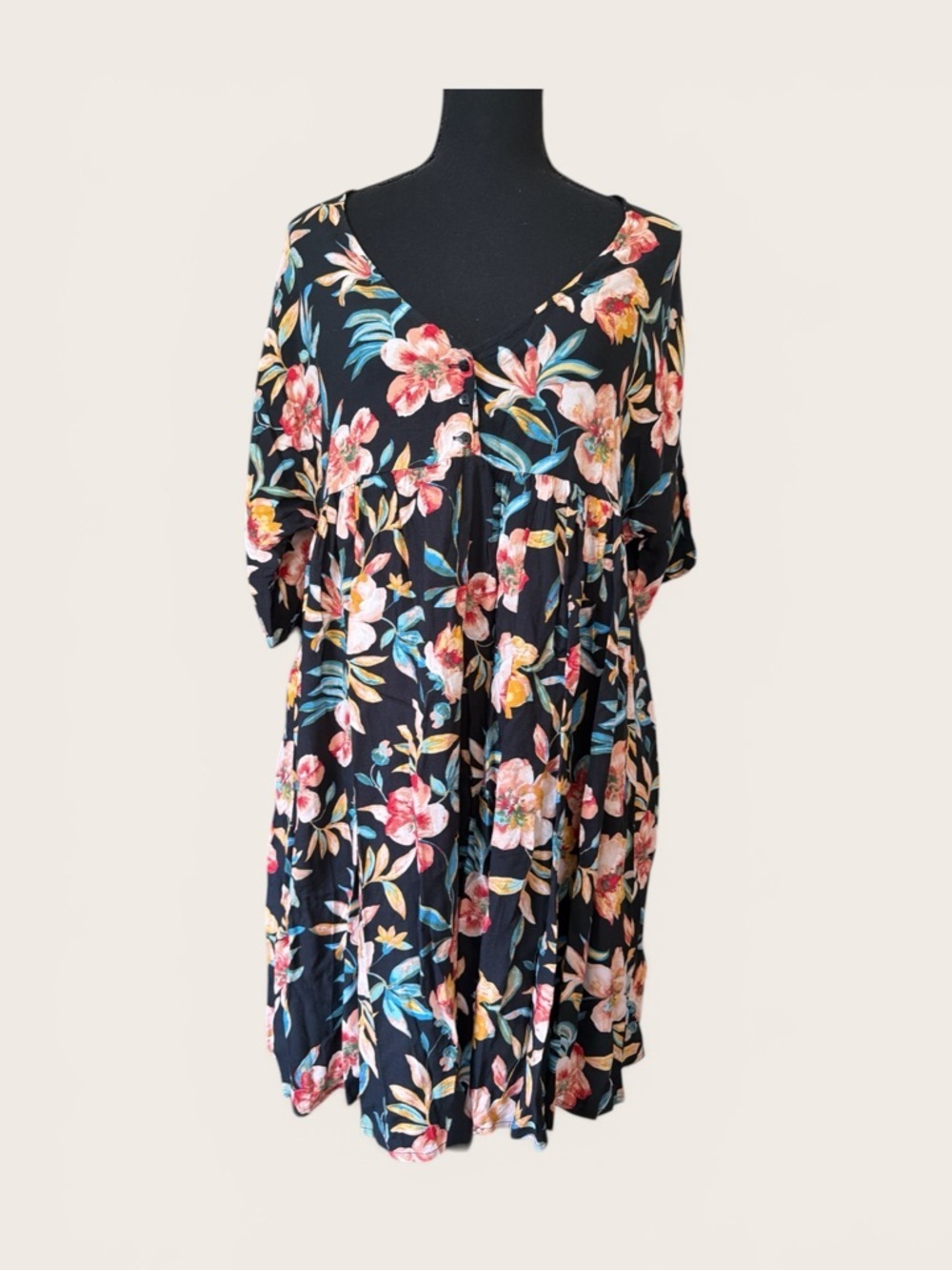 NWOT I Joan Women’s Black Floral Swim Cover-Up Dress - Picture 3 of 4